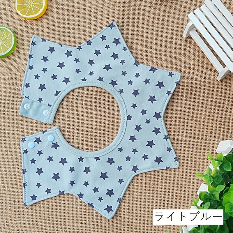 送料無料 スタイ よだれかけ ベビー 赤ちゃん 乳児 男の子 女の子 お食事エプロン 星型 360度 スナップボタン スター 月 ボーダー ブルー イエロー かわいい おしゃれ 汚れ防止