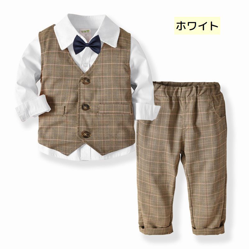 送料無料 スーツ セットアップ 3点セット フォーマル ベスト ジレ 長ズボン シャツ キッズ 男の子 女の子 子供服 おしゃれ チョッキ 蝶ネクタイ ロングパンツ セレモニー 七五三 入園式 入学式 発表会 結婚式 三つボタン かっこいい