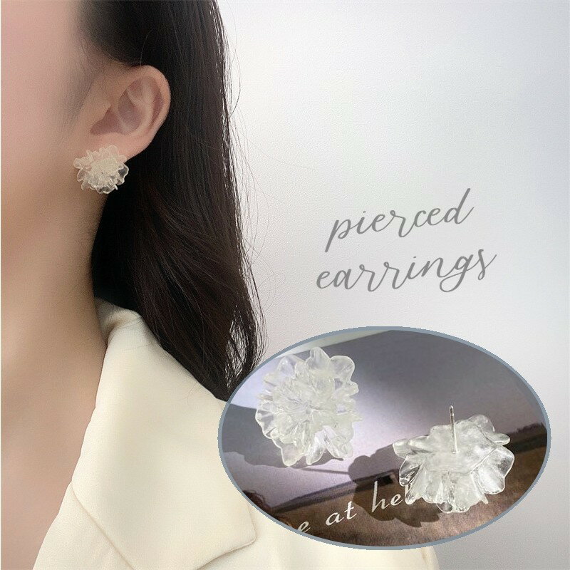 送料無料 スタッドピアス レディース 女性用 アクセサリー お花 フラワーモチーフ 大きめ 存在感 華やか クリア 半透明 シンプル カジュアル 大人かわいい ...