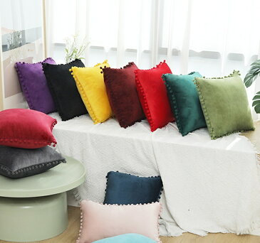 送料無料 クッションカバー カバーのみ 単品 正方形 長方形 30cm 45cm 40cm インテリア雑貨 四角 スクエア ポンポン スウェード調 枕カバー ピローケース 座布団カバー 単色 模様替え イメージチェンジ リビング ソファ 寝室 起毛 ふわ