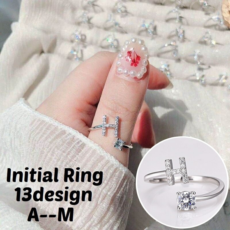 送料無料 指輪 オープンリング レディース アクセサリー ラインストーン アルファベット イニシャル 英字 文字 華奢 細身 上品 重ね付け シンプル キラキラ...