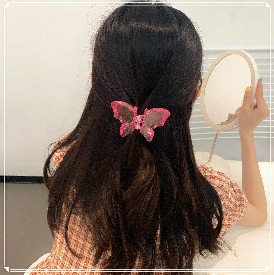 送料無料 バンスクリップ ヘアクリップ レディース 女性 ヘアアクセサリー ファッション雑貨 ちょうちょ 蝶 バタフライ 無地 半透明 クリア ピンク ブルー グリーン シンプル かわいい キュートの商品画像 2