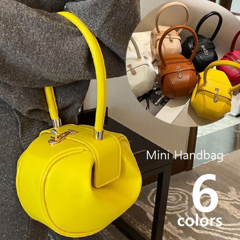 送料無料 ハンドバッグ 手提げbag レディース ミニバッグ 鞄 かばん レザー調 変形 サークル 無地 女性用 レトロ 可愛い ホワイト ブラック カーキ ブラウン