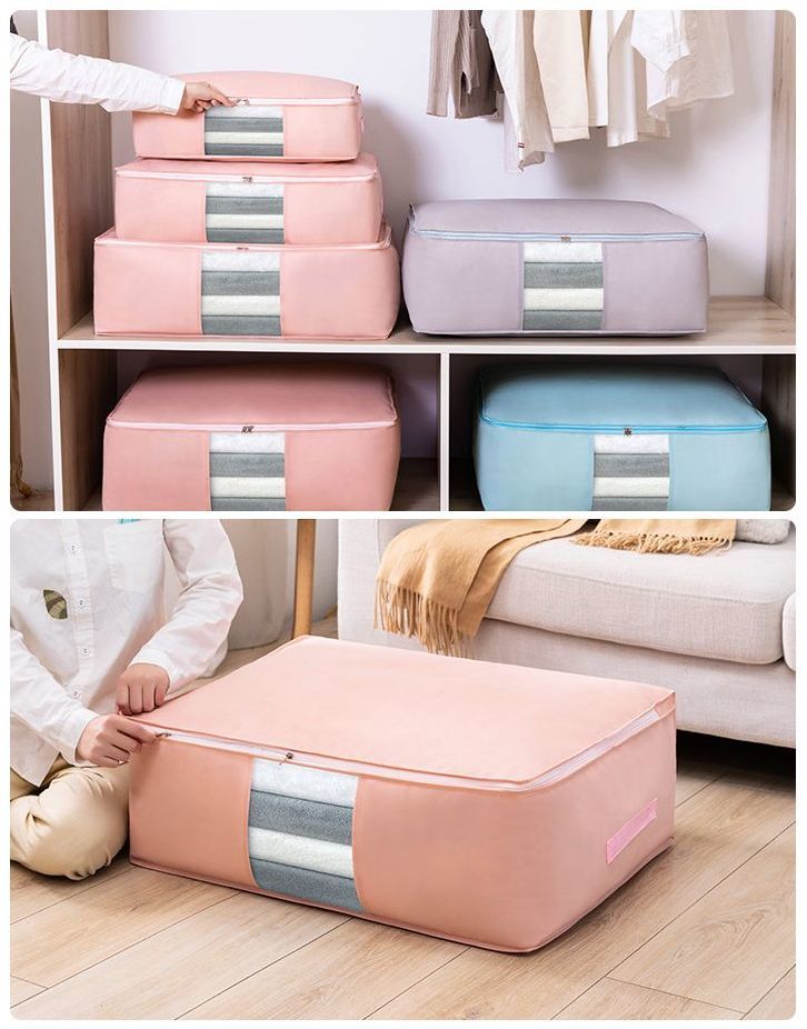 dolcissimoの送料無料 布団収納袋 Mサイズ 不織布 収納ケース 羽毛布団 毛布 衣類 大容量 通気性 コンパクト 折りたたみ 持ち手付き クローゼット｜アングル2