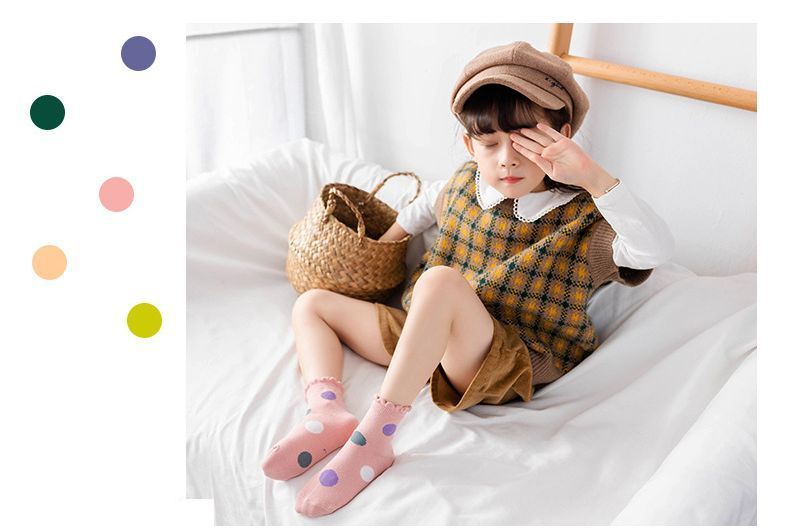 送料無料 クルーソックス 5足セット 靴下 くつ下 子供用 キッズ ベビー ジュニア 女の子 ドット 水玉 メロウフリル カジュアル 可愛い 通園 通学 レッグウェア 3