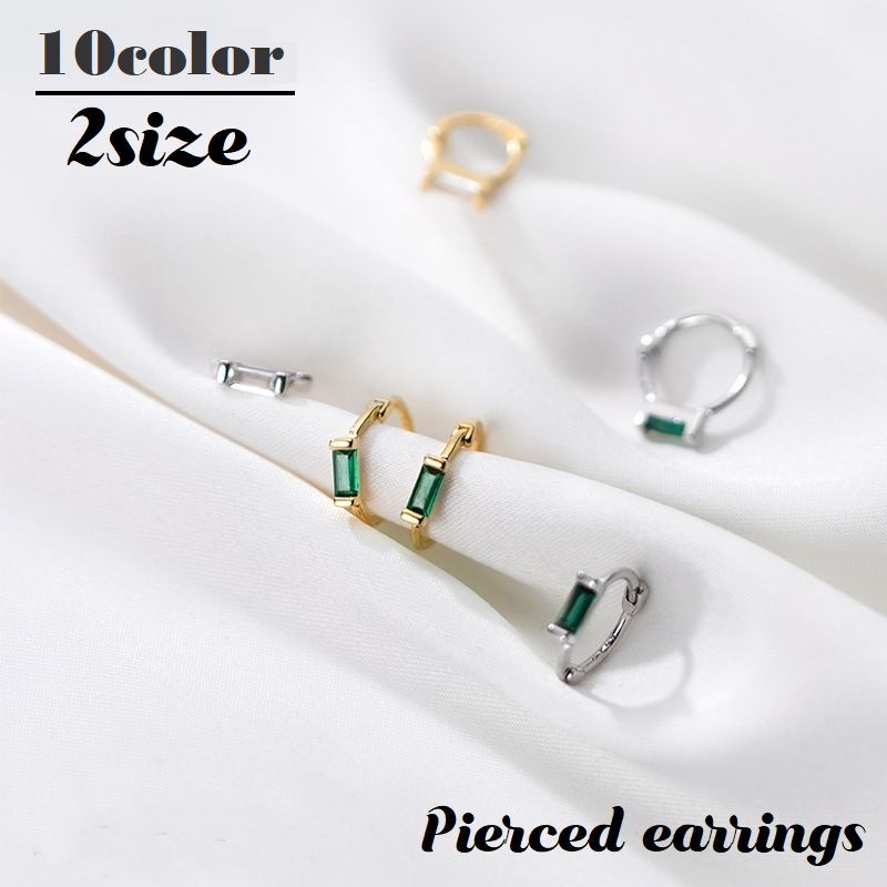 送料無料 フープピアス レディース アクセサリー ラインストーン 中折れ エレガント キラキラ シンプル 上品 華奢 細身 フェミニン 四角 長方形 プレゼント...