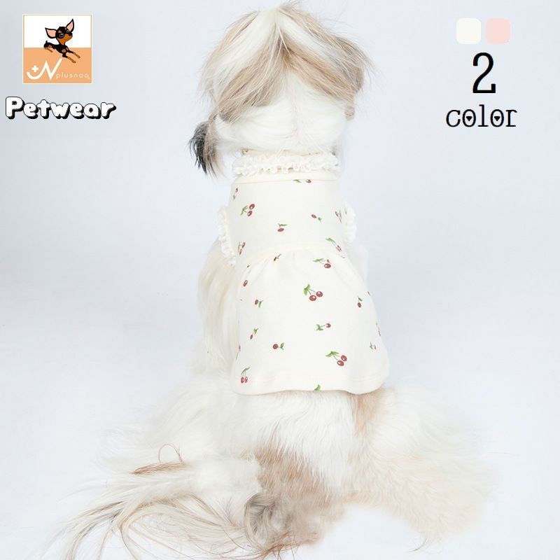 送料無料 ペットウェア ドッグウェア 犬服 猫服 ワンピース 袖なし ペット用品 キャットウェア 切り替え ノースリーブ チェリー サクランボ柄 お出かけ 散歩 可愛い おしゃれ 犬の服 猫の服 ペットグッズ いぬ用 ねこ用 3XS 2XS XS S M L XL 2XL 3XL