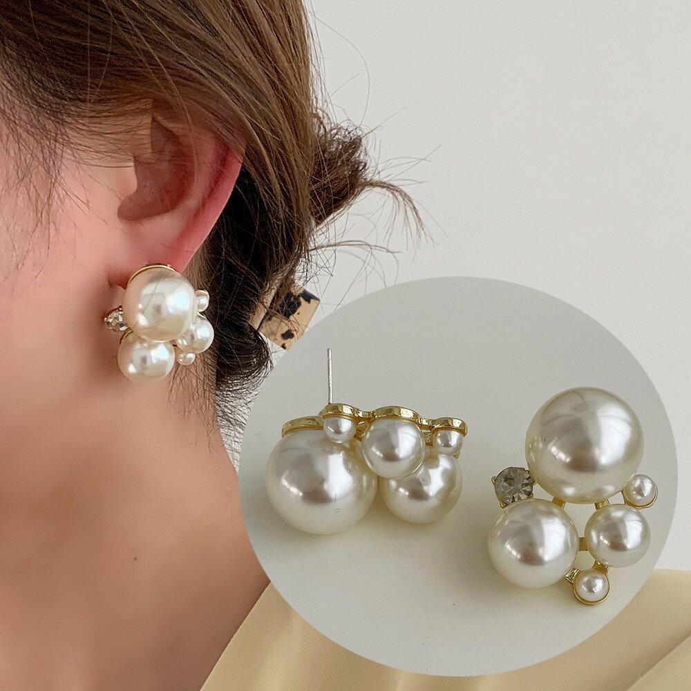 送料無料 スタッドピアス キャッチピアス レディース アクセサリー 耳飾り パール調 ラインストーン フェイクパール 大きめ 丸型 女性用 婦人用 おしゃれ プレゼント 贈り物 誕生日 記念日 ギフト