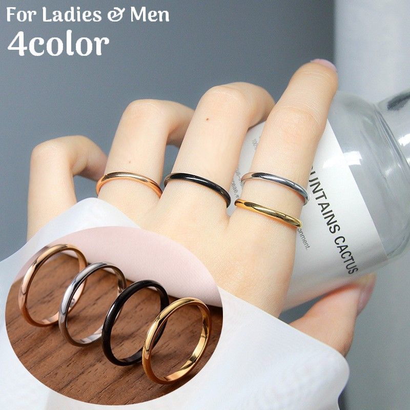 送料無料 リング 指輪 レディース メンズ アクセサリー 平甲丸 細め 華奢 シンプル 重ね付け ブラック ゴールドカラー シルバーカラー