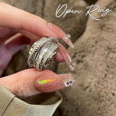 送料無料 指輪 オープンリング アクセサリー レディース 女性用 シルバーカラー ラインストーン クロス サイズ調整可能 開口 キラキラ おしゃれ 華やか 綺麗...
