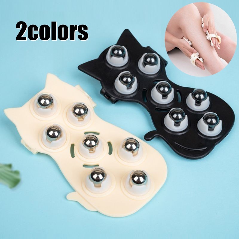 送料無料 ボディローラー ハンド ローラー レディース ローラー リラックス用品 セルフ ボディケア 凝りほぐし 血行促進 つぼ押し コロコロ ねこ 猫 ブラック ベージュ かわいいのサムネイル