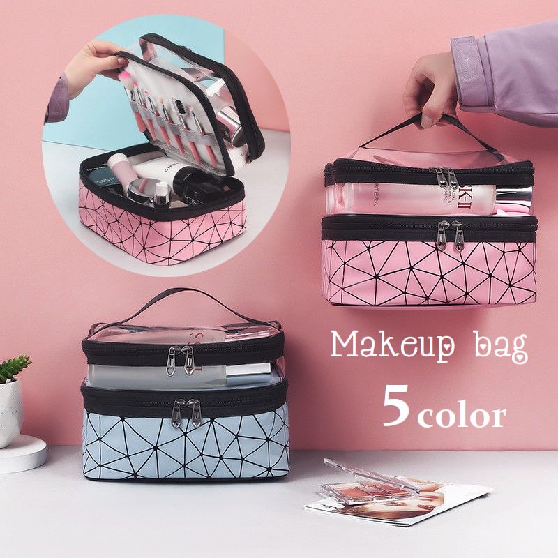 送料無料 化粧ポーチ バニティポーチ 2段 大容量 コスメポーチ メイクボックス ファスナー 取っ手付き ..