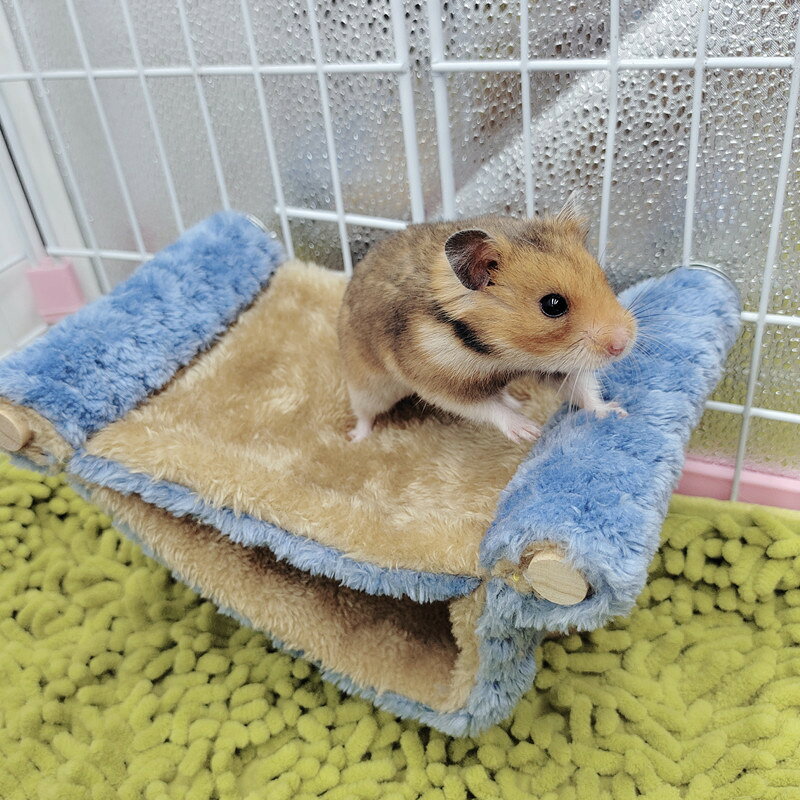 送料無料 ハンモック 小動物用 ペット用品 ケージ用 吊り下げ 2段ベッド 取り付け簡単 寝床 遊び場 ハムスター ハリネズミ モルモット リス 防寒 ふかふか ふわふわ 可愛い シンプル 青 ブラウン