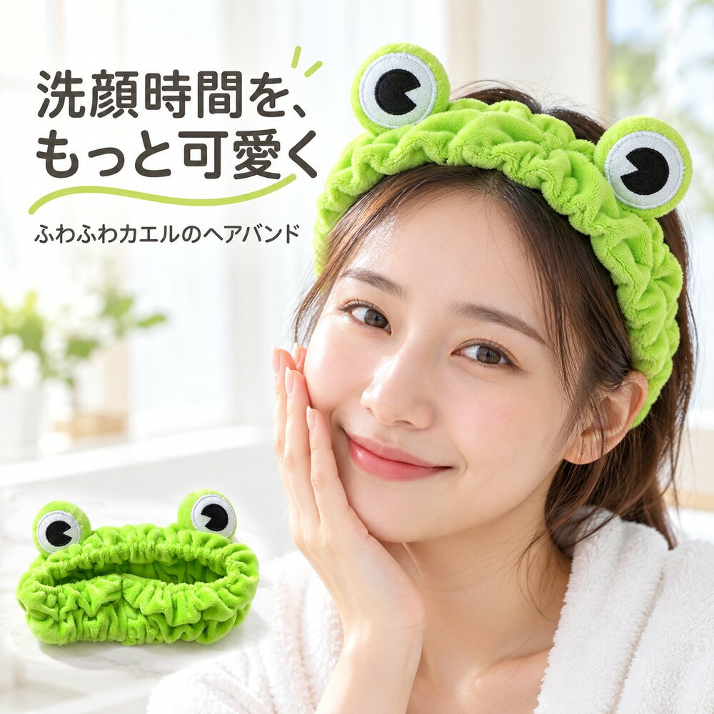 送料無料 ヘアバンド カチューシャ 洗面用 レディース カエル アニマル 目玉 モンスター…
