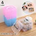 送料無料 アクセサリーケース 3段 プラスチック 持ち手付き 積み重ね スタッキング スクエア 四角 コンパクト メイクボックス 小物入れ 半透明 化粧道具 コスメ おしゃれ かわいい 仕切り付き つなげる 持ち運び(4)