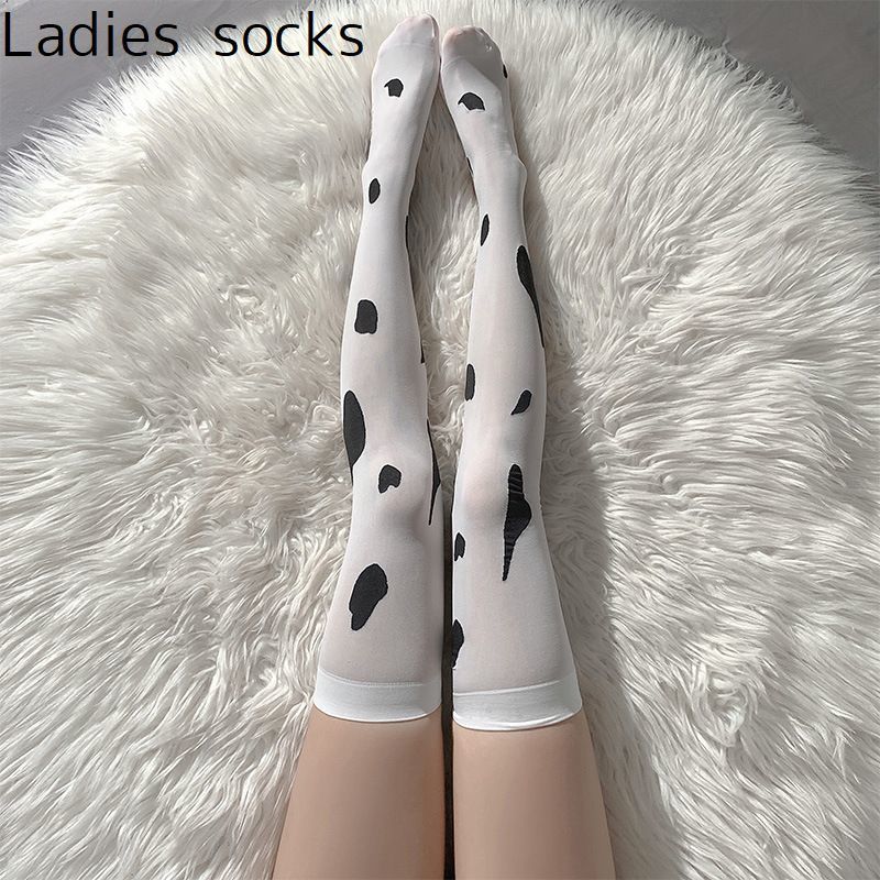 送料無料 ニーハイソックス オーバーニーハイソックス レディース 女性 靴下 膝上 牛柄 かかとなし ...