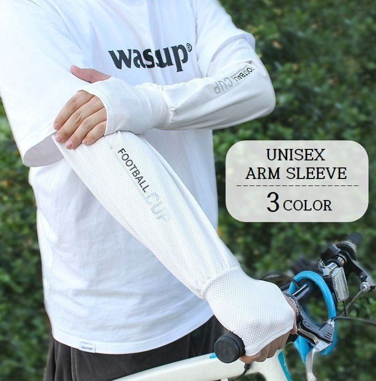 送料無料 アームカバー 腕カバー スポーツ用 指穴あり 男女兼用 ユニセックス メンズ レディース ゴム メッシュ 通気性 英字ロゴ 日焼け対策 紫外線対策 U...