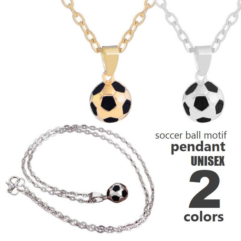 送料無料 ペンダント サッカーボールチャーム付 チェーンネックレス レディース メンズ アクセサリー シルバーカラー ゴールドカラー ユニーク プレゼント ギフ...