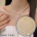 送料無料 チョーカー ショートネックレス ペンダント レディース アクセサリー フェイクパール プレート 薔薇 ローズ 花 フラワー 上品