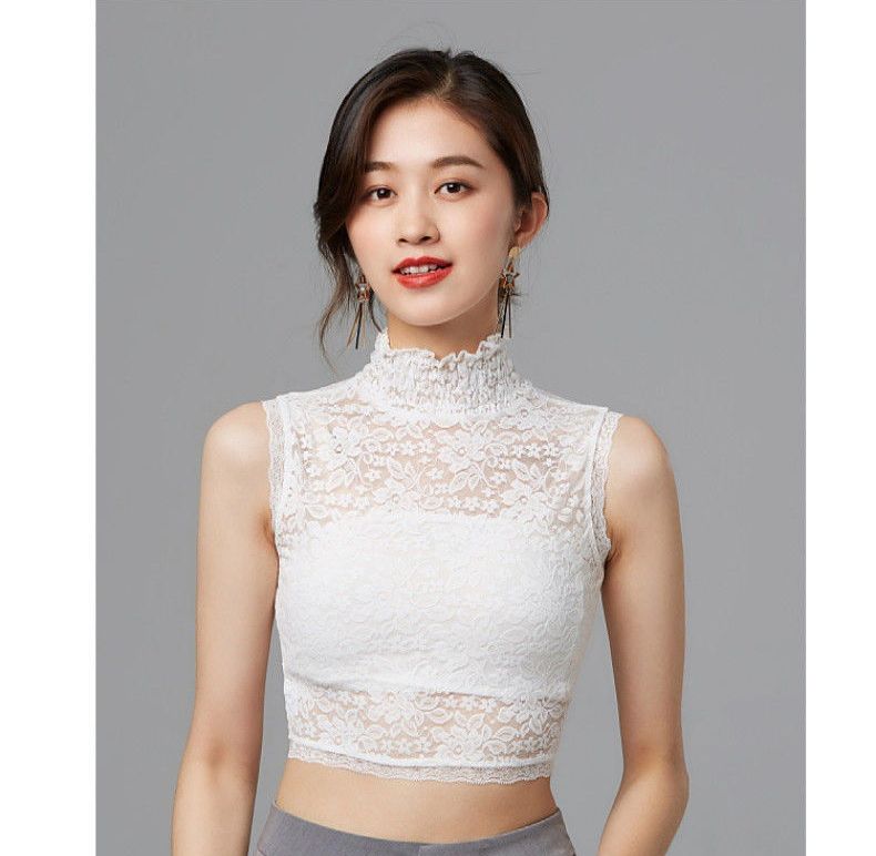 dolcissimoの送料無料 付け襟 つけ襟 レディース 女性用 ハイネック 総レース シースルー 透け感 重ね着風 ノースリーブ おしゃれ 可愛い フェミニン 単色｜アングル3