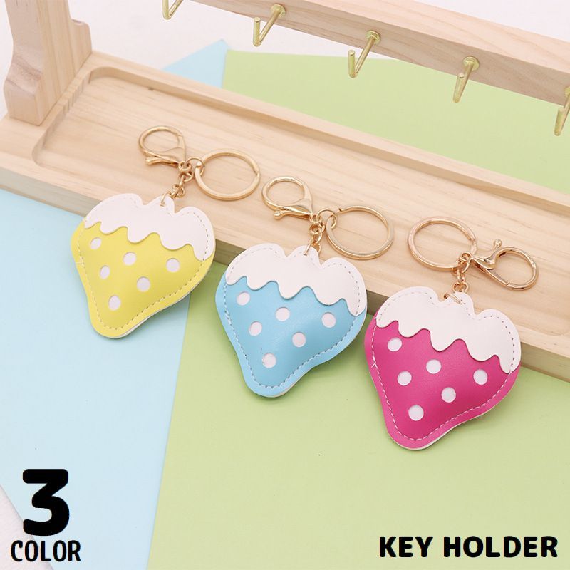 送料無料 キーホルダー キーリング バッグチャーム PUレザー イチゴ 苺 ストロベリー ナスカン付き かわいい プレゼント ギフト 景品