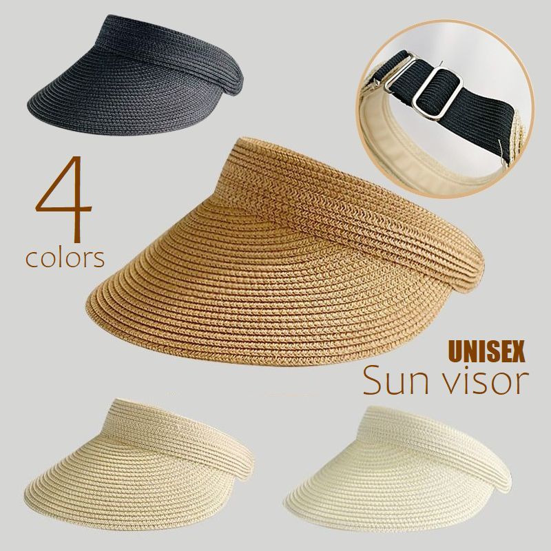 送料無料 サンバイザー つば広 日除け帽 麦わら レディース メンズ 調節可 日焼け予防 男女兼用 ブラック カーキ ベージュ オフホワイト