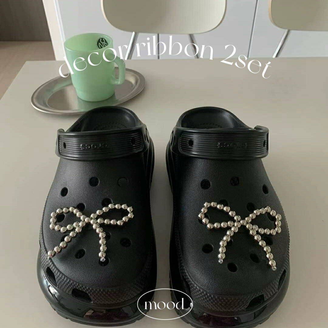 送料無料 シューパーツ 2個セット 韓国 レディース リボン シンプル おしゃれ 可愛い トレンド スニーカーデコ サンダルデコレーション 韓国っぽ シューズア...