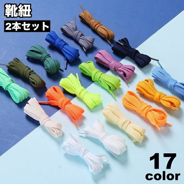 送料無料 靴紐 靴ひも 2本セット 1足用 シューズ スニーカー くつ 平形 無地 単色 シンプル カラバリ豊富 おしゃれ ユニセックス レディース メンズ