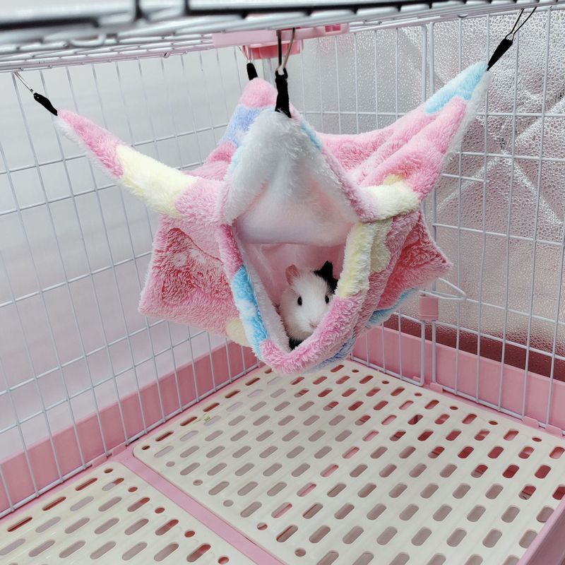 送料無料 小動物用ハンモック ベッド 遊び場 ペット用品 モルモット ハムスター 小さいペット もこもこ ふわふわ かわいい 可愛い ヒトデ柄 ハート柄 緑 ピンク 紫