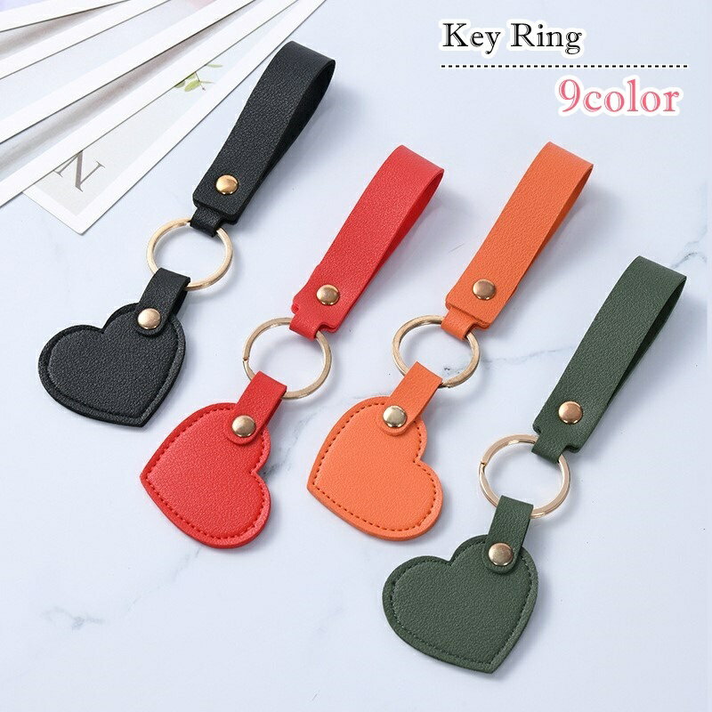 Synthetic Leather - 送料無料 キーホルダー キーリング レディース 女性 ファッション雑貨 二重リング タグ型 ハート フェイクレザー 無地 ブラック レッド ピンク ホワイト シンプル カジュアル 可愛い キュート クール かっこいい おしゃれ お揃い ペアルック