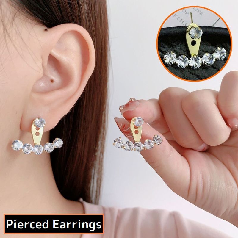 送料無料 スタッドピアス レディース アクセサリー ピアス ドロップ 弓 アーチ型 耳飾り ラインストーン ビジュー かわいい おしゃれ