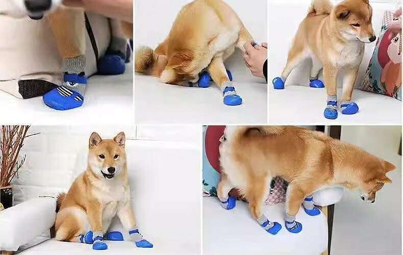 dolcissimoの送料無料 犬用靴下 1足分 計4枚 ドッグソックス ペット用品 くつ下 滑り止め付き 防寒 寒さ対策 肉球保護 靴風デザイン 怪我予防 室内 汚れ防止 イヌ用｜アングル3