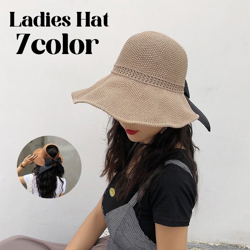 送料無料 サンバイザー 麦わら帽子 帽子 レディース 女性 折りたたみ リボン つば広ハット ハット 日よけ 日焼け防止 紫外線対策 熱中症 コンパクト 持ち運び
