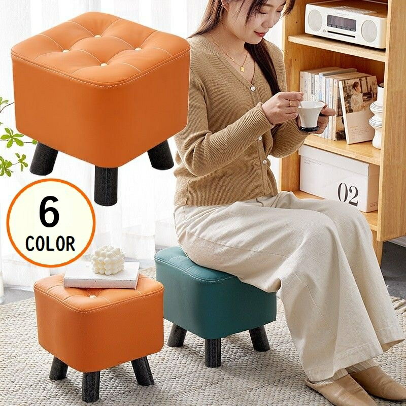 送料無料 ロースツール クッション オットマン 腰掛け フットスツール 椅子 イス チェア 足置き台 正方形 スクエア 低い 合皮 レザー風
