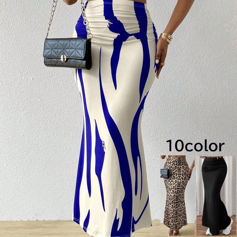 送料無料 ロングスカート マーメイドスカート レディース 女性 婦人 ボトムス マキシ丈 ロング丈 スリム タイト 無地 単色 ブラック レオパード柄 ヒョウ柄 プリント柄 おしゃれ かわいい きれいめ