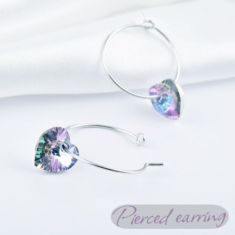 送料無料 ピアス フープピアス リング アクセサリー レディース ハート ラインストーン 銀色 シルバーカラー 宝石風 ゆらゆら 揺れる かわいい おしゃれ 上...