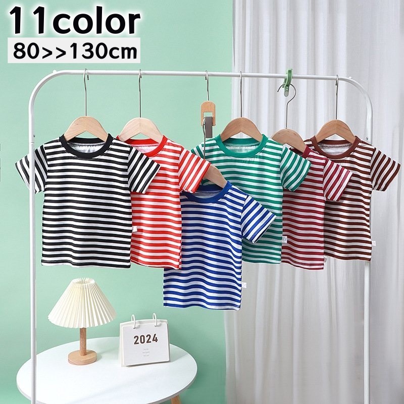 PORTER - 送料無料 Tシャツ カットソー 半袖 キッズ 子供服 男の子 女の子 トップス ラウンドネック ボーダー柄 女児 男児 かわいい おしゃれ 定番 シンプル カジュアル お出かけ 部屋着 通学 遊び着