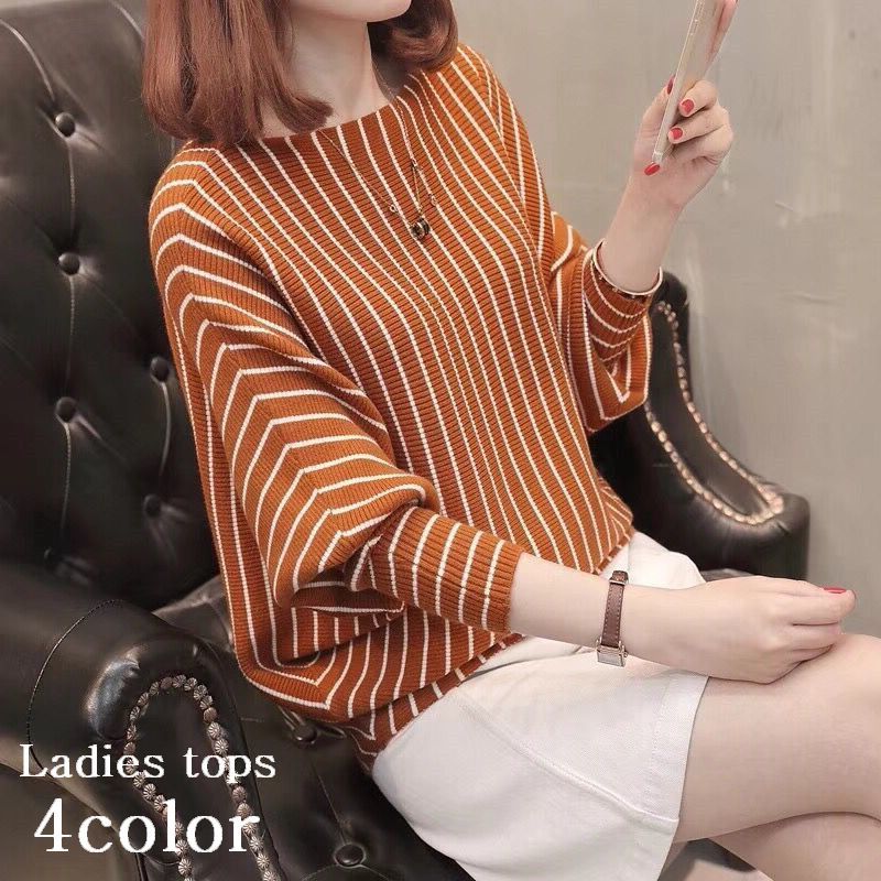 Boat Neck - 送料無料 ニット セーター レディース 女性用 トップス 長袖 ボートネック ストライプ ボーダー おしゃれ カジュアル シンプル 可愛い おでかけ 普段使い 着まわし