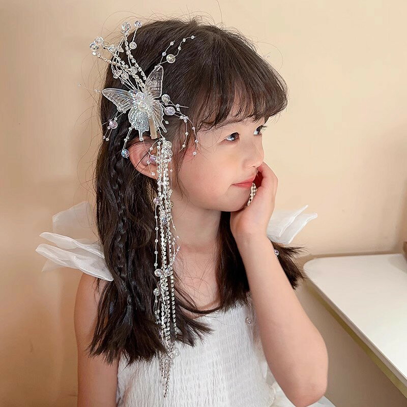 送料無料 ヘアアクセサリー 2個 レディース 女の子 ヘッドドレス 髪飾り 髪留め ヘアクリップ ロング ビジュー 蝶 バタフライ 可愛いの商品画像 3