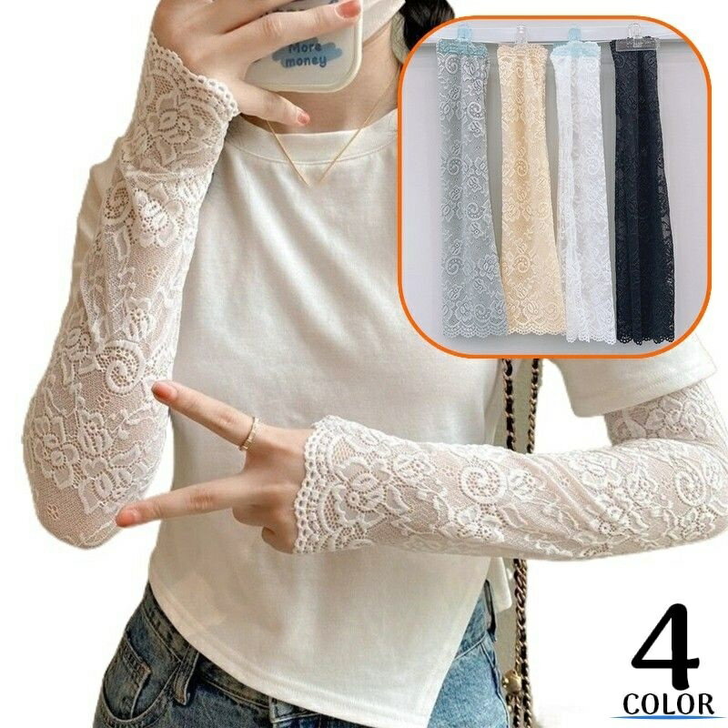 送料無料 アームカバー レディース 指なし手袋 ロング 花柄レース スカラップ 透け感 UVケア 紫外線対策 日焼け防止 夏 運転 ドライブ