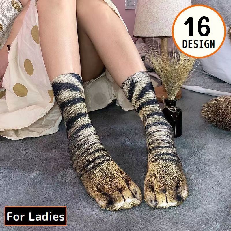 送料無料 クルーソックス レディース 靴下 ショート ロング 動物 アニマル柄 3D 立体 コスプレ ...