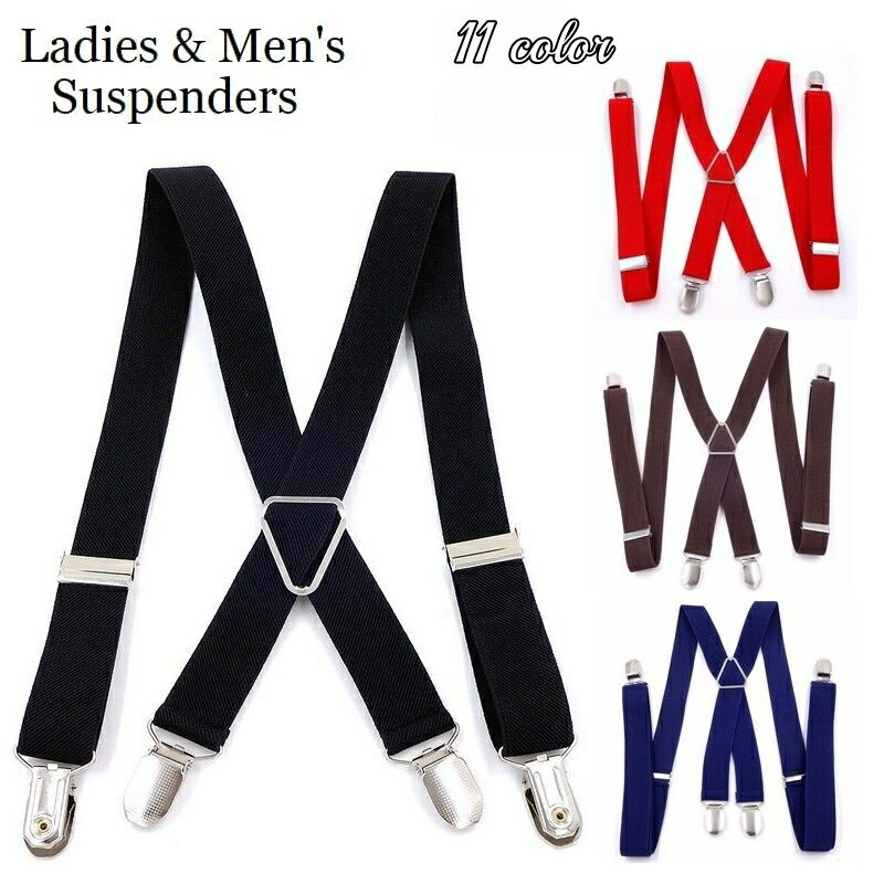 送料無料 サスペンダー X型 レディース メンズ 男女兼用 クリップ 4点留め 吊りバンド 長さ100cm ズボ..