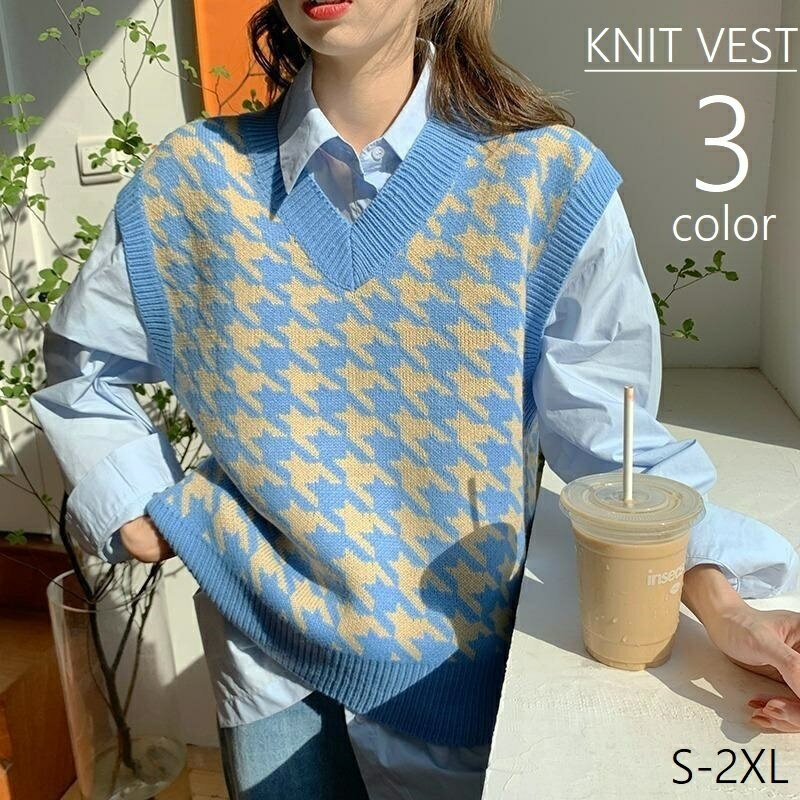 送料無料 ベスト ニット ノースリーブ レディース 女性 婦人 トップス 大きいサイズ ゆったり 千鳥格子..