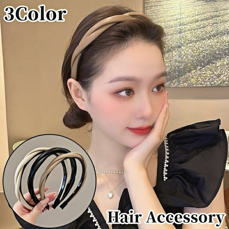 送料無料 カチューシャ ヘアアクセサリー レディース 女性 女子 細目 フェイクレザー レザー調 ねじり クロス シンプル ヘアアレンジ 髪飾り まとめ髪 お洒落 可愛い ファッション小物