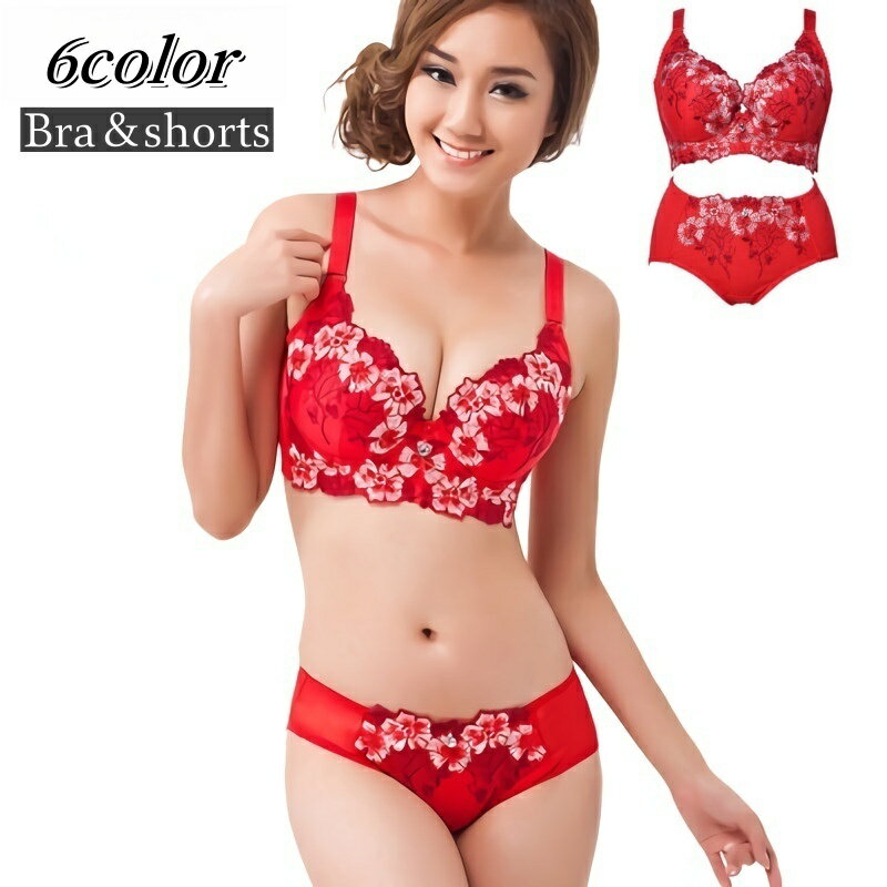 送料無料 ブラジャー ショーツ 上下 2点セット レディース 女性 3/4カップブラ インナー 下着 肌着 4列ホック フラワー レース セクシー エレガンス ...