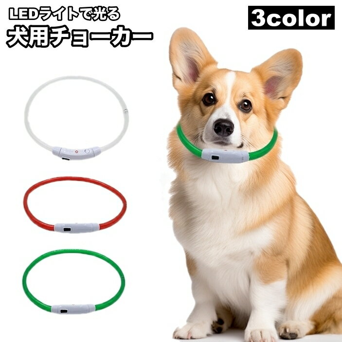 送料無料 犬用チョーカー 首輪 LEDライト チューブ 光る USB充電式 ペット用品 アクセサリー ドッグ お散歩 夜間 お出掛け 安全対策 おしゃれ かわいい 軽量 柔らかい シンプル 長さ調節可能