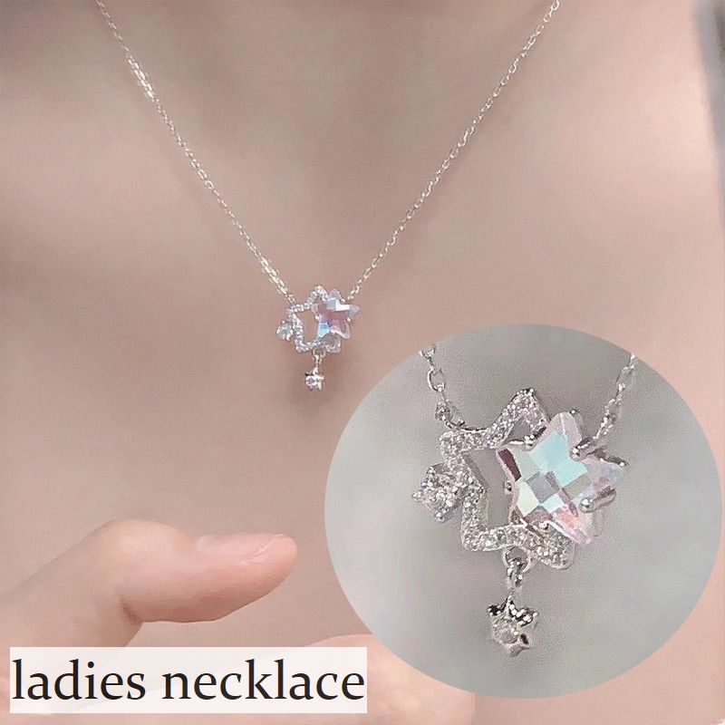 送料無料 ネックレス レディース 女性 婦人 アクセサリー 星 スター ラインストーン かわいい おしゃれ 普段使い シルバーカラー ギフト プレゼント キラキラ