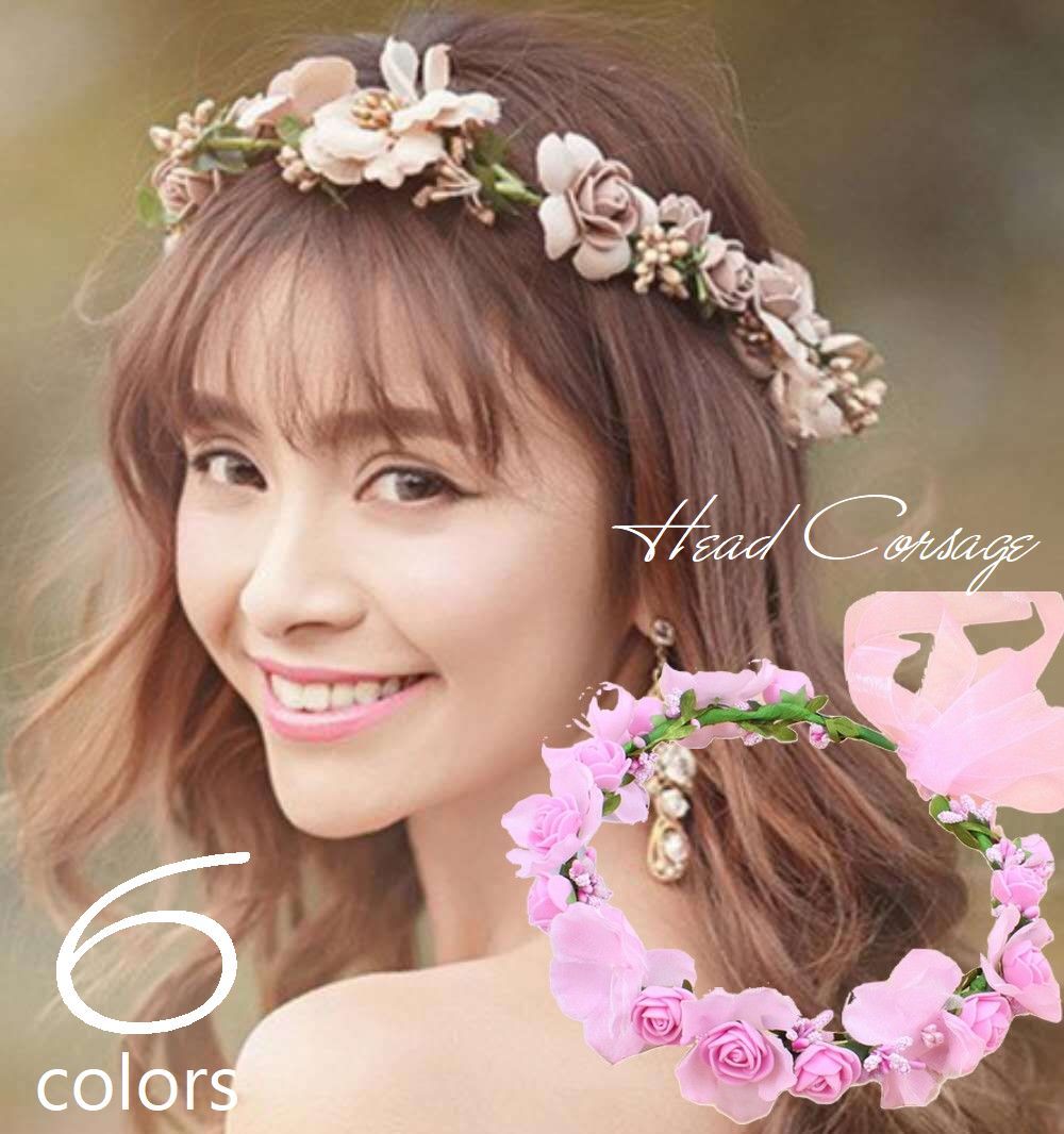 送料無料 ヘッドコサージュ ヘッドドレス ブライダル 花冠 フラワーティアラ ウエディング コスプレ 髪..