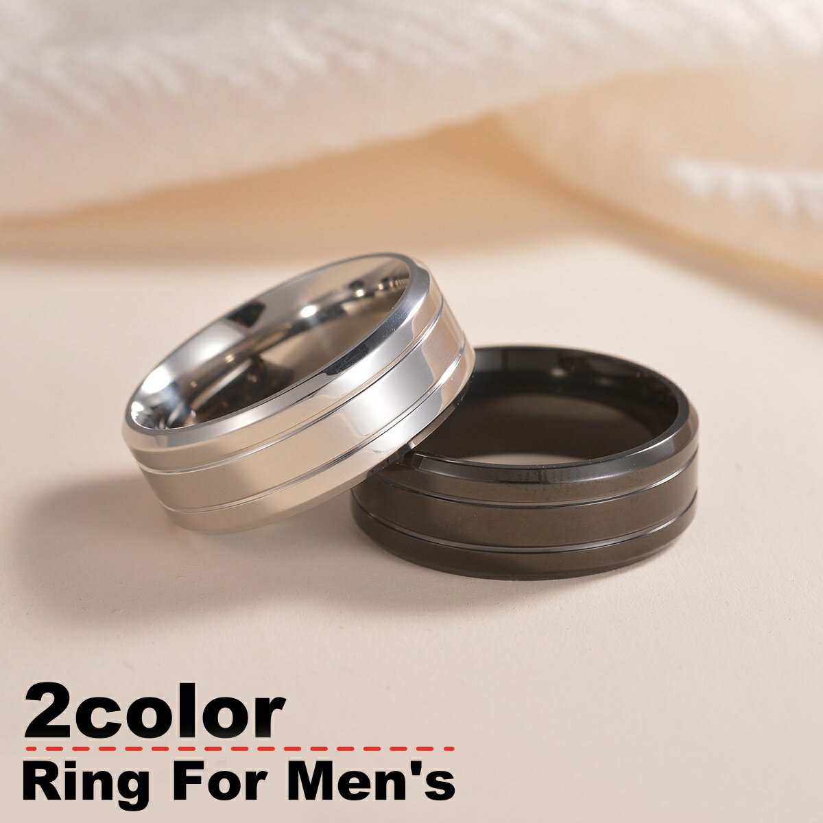送料無料 指輪 リング メンズ 男性 アクセサリー 幅広 シンプル ライン おしゃれ シルバーカラー ブラック プレゼント 贈り物
