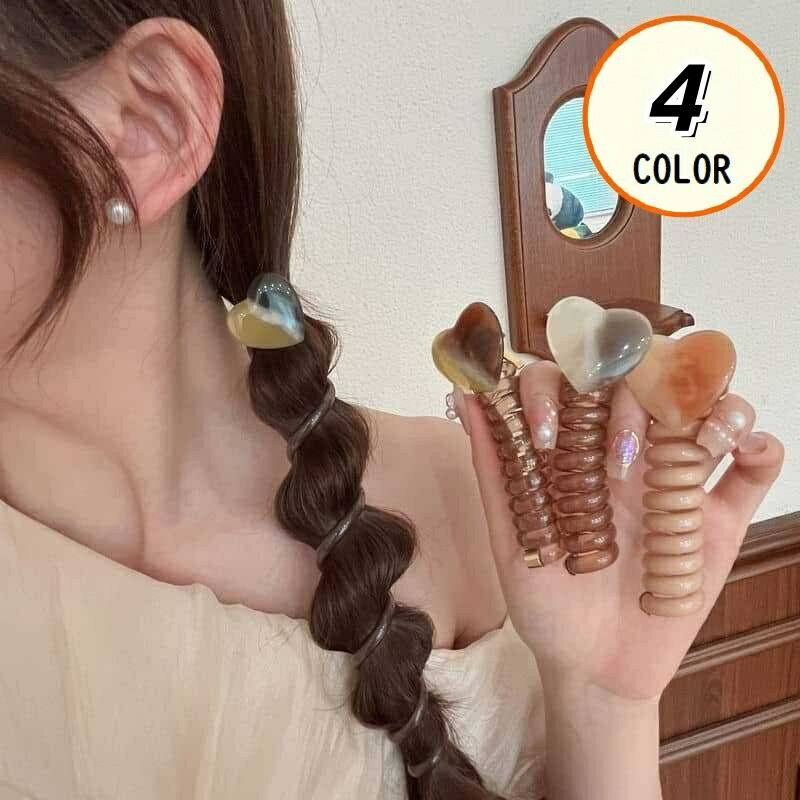 送料無料 コイルポニーフック コイルアップポニー 女性用 ヘアアクセサリー 髪留め 髪飾り スプリングヘアゴム ワイヤーポニー スパイラル ハート 可愛い
